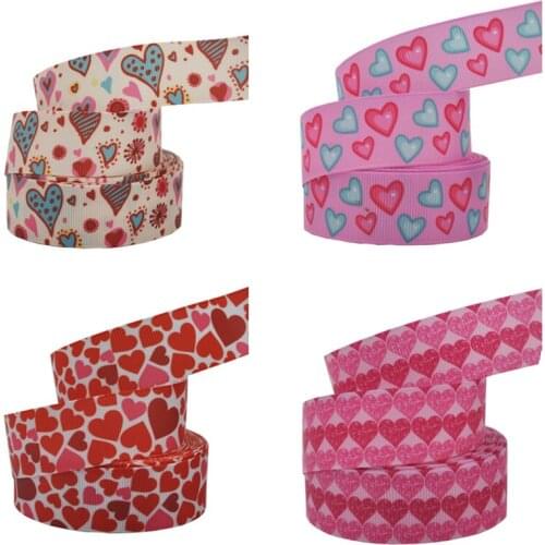 10Y 25mm Valentines Day Theme Printing Grosgrain Ribbon Home Textile Printed Ribbon Wedding Decorations Materials Gifts Packing
