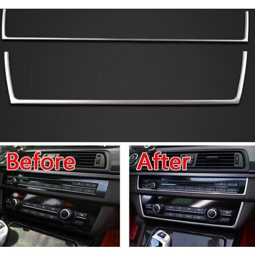 2Pcs Stainless Steel Car Interior Control Center Dashboard Switch Cover Trim Strip For BMW 5 Series F10 2011-2016 Car Styling