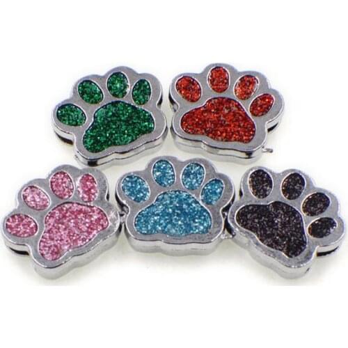 20, 50)PCS/lot 8MM Dog Paw Print Slide Charms DIY Alloy Accessories Fit For 8mm Wristband Bracelet Phone Strips