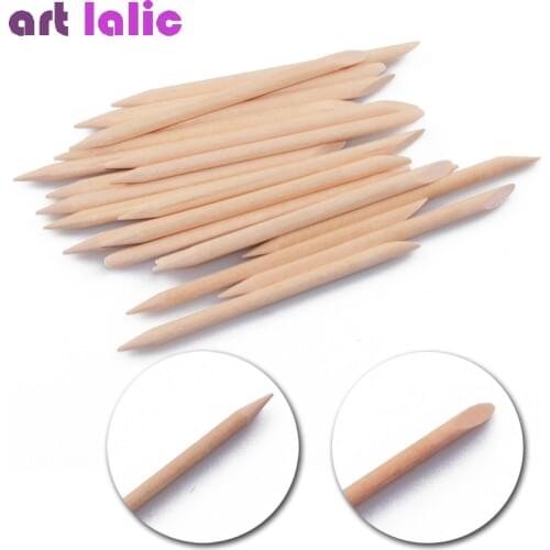 20PCS Nail Art Orange Wood Stick Cuticle Pusher Remover Pedicure Manicure Tool Double Ended Orange Weed Stick for Manicure Nail