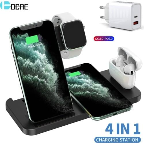 4 in 1 Wireless Charger 15W Fast Charging for iPhone 12 11 XS XR X 8 Samsung For Apple Watch 6 5 4 3 AirPods Pro QC 3.0 Adapter