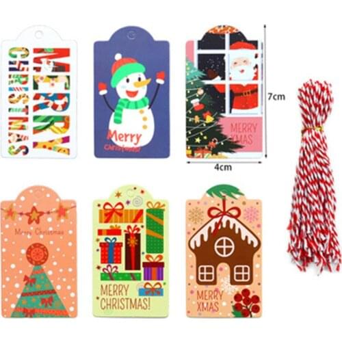 48Pcs Merry Christmas Tags Labels Gift Wrapping Paper Hanging Tags Santa Claus Paper Cards Xmas DIY Crafts Party Supplies