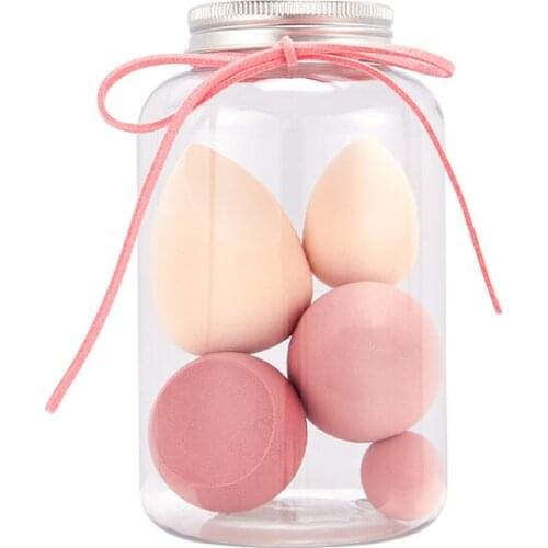 5 PCS Makeup Foundation Sponges Powder Concealer Blush Brush Wet And Dry Beauty Puff Cosmetic Tool Set With Plastic Bottle