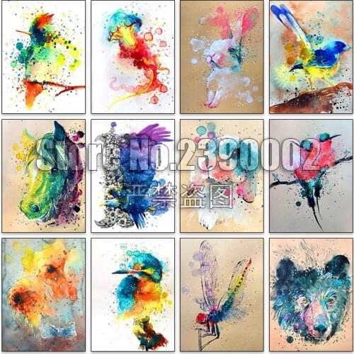 5D DIY Diamond Painting Watercolor animal Full Diamond embroidery Cross stitch Bird Dragonfly Horse Posters Wall Painting gift