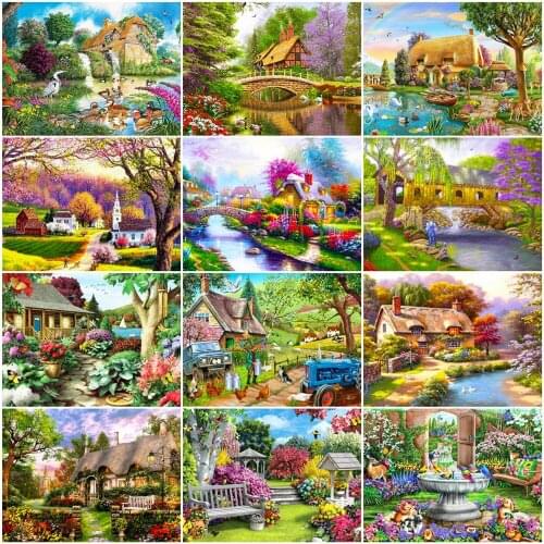 AZQSD Coloring By Numbers Frame Garden Landscape Handmade Wall Art Painting By Numbers Canvas For Adults Unique Gifts