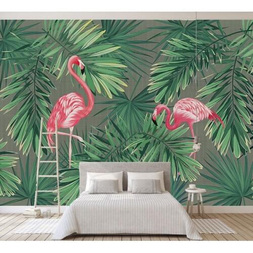 Bacaz Flamingo Banana Pick Leaf Plant Wallpaper Murals for Bedding Room Sofa Background 3D Wall Mural 3d Wall paper 3d stickers