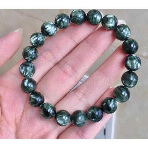 9mm Genuine Natural Green Seraphinite Gemstone Bracelet Women Men Round Beads Fashion Jewelry Seraphinite Beads AAAAA