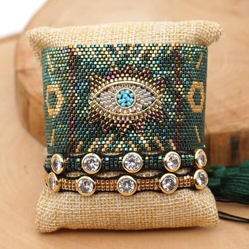 Rttooas MIYUKI Evil Eye Bracelet Men Fashion Turkish Evil Eye Charm Bracelets Pulseras Mujer Moda 2019 Handmade Woven Jewelry