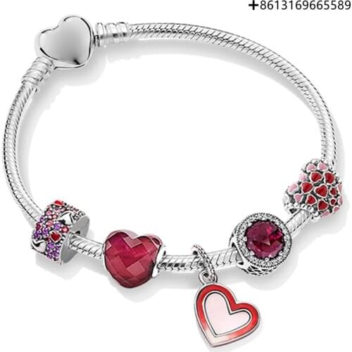 SIEMTO 100% 925 Sterling Silver Love ZT0243 Heart-shaped Stringed Bracelets Set 2019 Valentines Day Surprise Fashion Gift