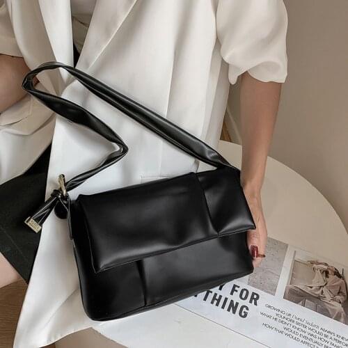 Brand Design Luxury Shoulder Bag Wome Trend Simple Fashion Travel Handbag Female PU Leather Solid Color Commuter Messenger Bag