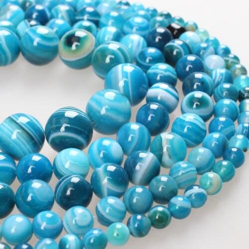 Natural Stone Beads AAA Blue Stripe Agates Round Loose Beads 6 8 10 12 14mm Beads For Bracelets Necklace Diy Jewelry Making