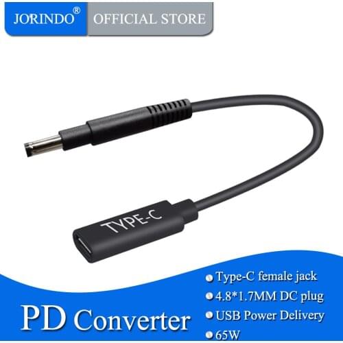 JORINDO 0.15M/0.49FT Type-c female to 4.8*1.7mm dc pd male power charger connector,with conductor chip induction