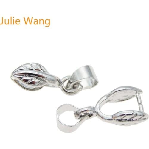 Julie Wang 6PCS 16x7mm White K Copper Pinch Bails Leaf Caps Clip Hook Connector Necklace Pendant Beads Jewelry Making Accessory