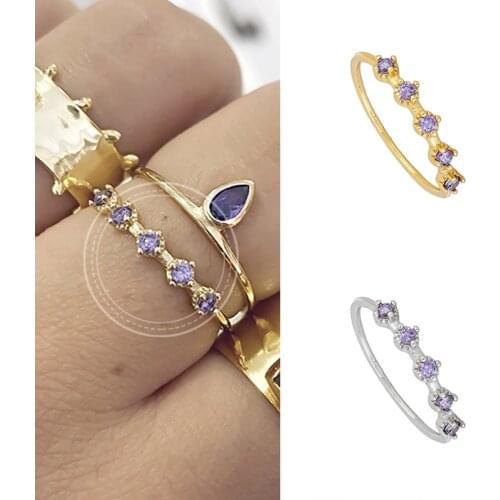 Exquisite Purple Crystal Ring 925 Silver CZ Ring Popular Fashion Jewelry For Women Birthday Gift Wedding Banquet Jewelry