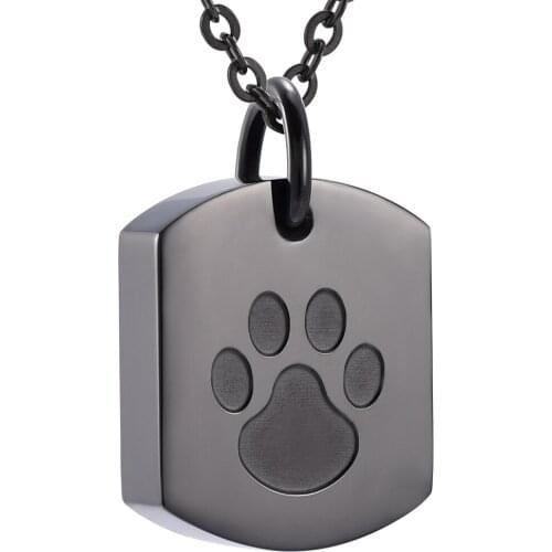 Paw Print Engrave Memorial Keepsakes Hold Ashes Cremation Urns for Pet Ashes Black PVD Cremation Jewelry Link Chain Ash Jewelry