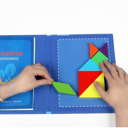 Montessori Educational Drawing Board Games Magnetic 3D Wood Puzzle Jigsaw Tangram Game Toy Gift for Children Brain Cognitive