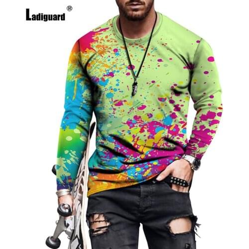 Plus Size 4xl Men Fashion 3D Print T-shirt Basic Top Sexy Mens clothing Autumn Casual Pullovers Male Long Sleeve Tees Shirt
