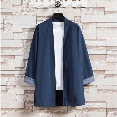 Chinese Style Men Retro Fashion Loose Cardigan Jacket Coat Tang Suit Robe Japanese Harajuku Kimono Asian Oriental Clothing 30204
