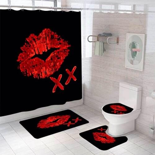 Home Decor Bathing Waterproof Shower Curtain Set with 12 Hooks Toilet Covers Bath Mats Bathroom Non-slip Rug Carpet Polyester