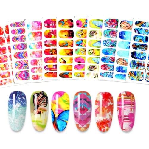 14 Designs Nails Stickers Manicures Set Maple Leaf Geometric Nail Art Water Transfer Decals Sliders Floral Leaves Decoration