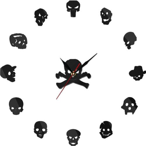 Skulls Frameless Diy Large Morden Wall Clock Da Parete Quartz Clock Interior 3d Mirror Watches Living Room Home Decor Wandklok