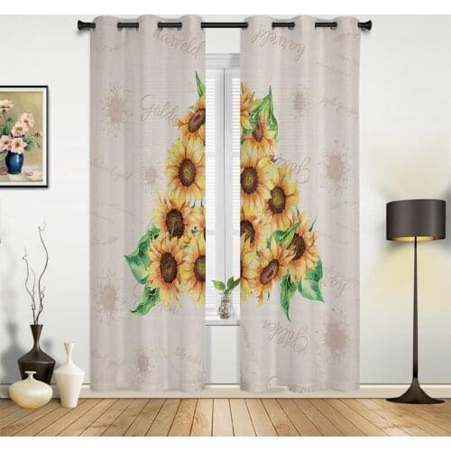 Sunflower Watercolor Texture Curtains for Bedroom Kids Room Living Room Window Curtain Luxury Curtains for Kitchen