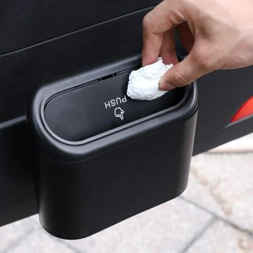 Car Interior Hanging car trash can Black Storage Box Automatic Rebound Cover Auto Organizer Garbage Can Rubbish for Drop Shipin