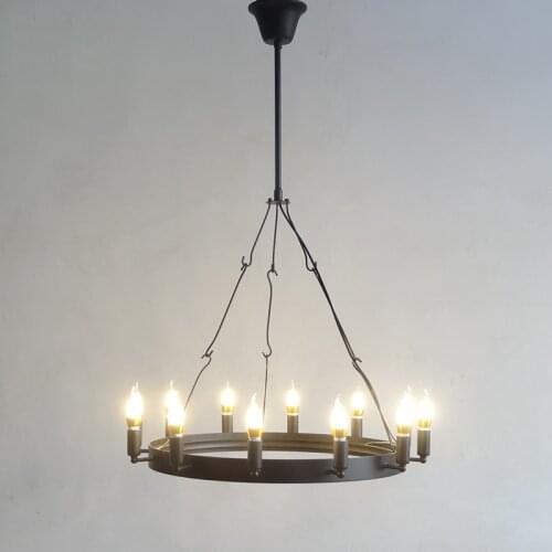 Retro Engineering 12 Light Candle Round Chandelier Country Living Room Restaurant Chandelier Art Iron Light Fixture Dia 70cm