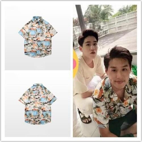 COYOTES Coconut Tree Shirts Men Casual Short Sleeve Hawaiian Beach Shirt Couple Thailand Vintage Loose Hip Hop Blouses