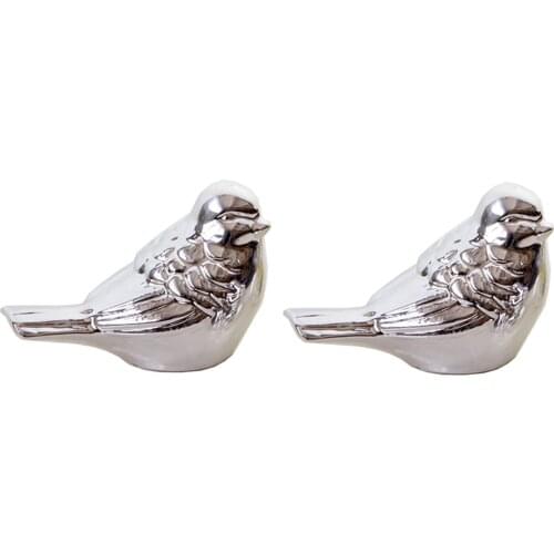 2pcs 7.5x4.5x5cm Silver Glazed Ceramic Bird Shaped Ornament Statue Figurine for Home Room Decor Cafe Office Shop Ornament