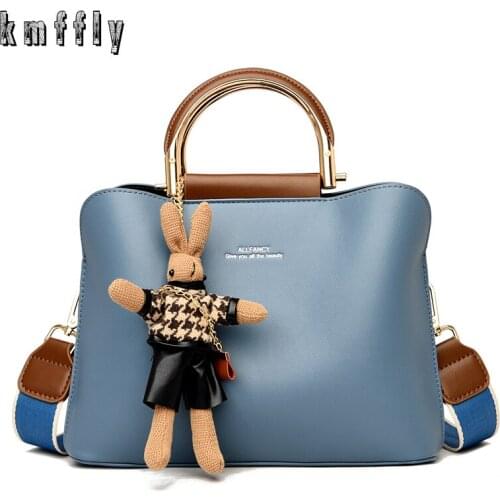 High Quality Fabric Double Shoulder Strap Shoulder Bags Sweet Girl Handbag Retro Messenger Bag Give Away Fashion Bear Pendant