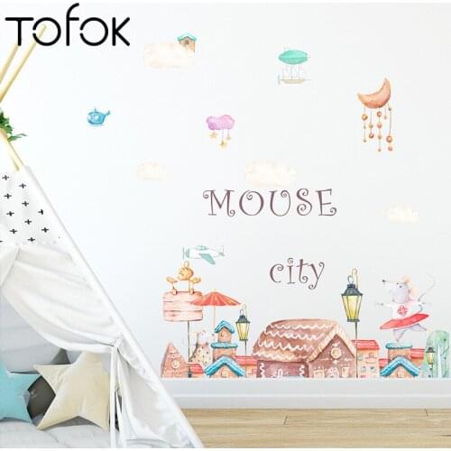 Tofok Princess Castle MOUSE CITY Baby Girl Bedroom Wall Decoration Cartoon Animals Mouse Wall Stickers Nursery Background Decor