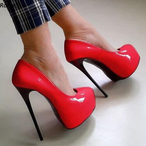 Rontic Handmade Women Platform Pumps Patent Leather Sexy Stiletto Heels Round Toe Gorgeous Party Shoes Women US Size 5-20