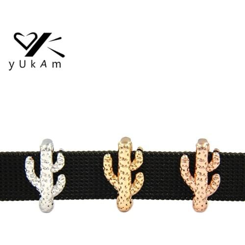 YUKAM Sliders Keys Plant Cactus Cacti Slide Charms Keeper for Stainless Steel Mesh Keepers Bracelets Jewelry Accessories Making