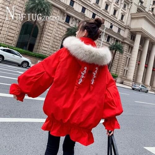 Ruffles Hem Thick Women Parkas Hooded Kawaii Rabbit Ear Female Overcoat
