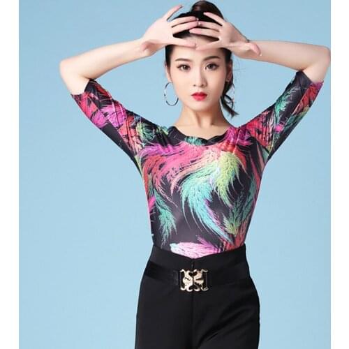 Half Sleeve Colorful Design Women Latin Dance Tops Latin Dancing Dress Cloth Tango Chacha Dancing Performamnce SS052