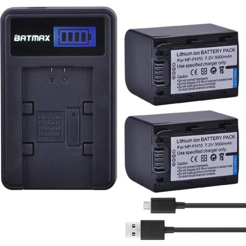 2Pcs 3000mAh NP-FH70 NP FH70 NPFH70 Camera Battery + LCD USB Charger for Sony NP-FH30 FH70 FH100 A230 A330 A290 A380 DVD650 HC20