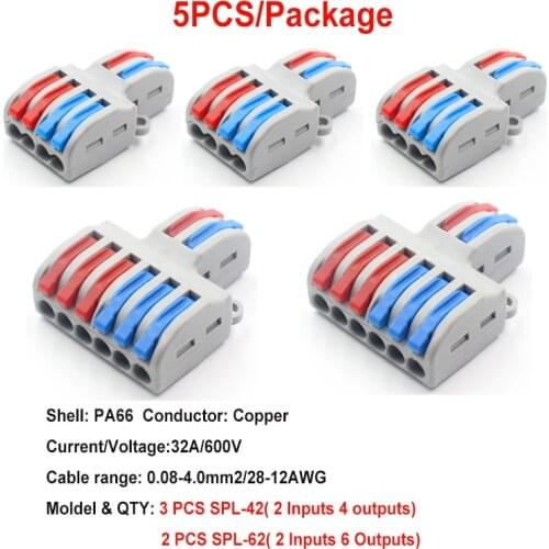 5PCS/lot LT-623 422T SPL 62/42T Mini fast Universal Wiring Cable Connector quick Connector Push-in Copper Conductor Terminal