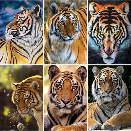 5D DIY Diamond Painting Animal Cross Stitch Kit Square/Round Diamond Embroidery Tiger Rhinestone Picture Home Decoration Gift