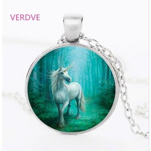 3 Color New Steampunk Style Dearm Unicorn Art Photo Retro Pendant Chain Dome Chain Jewelry For Girl Women