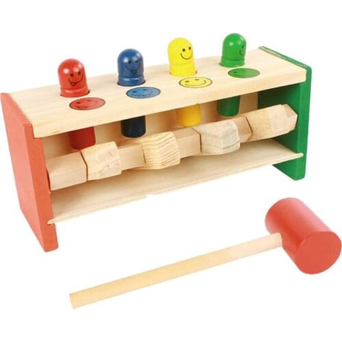 Baby Wooden Hammer Toys with Mallet Colorful Smile Face Pegs Game Hammering Bench Hammer Pounding for Children Kid Education Toy