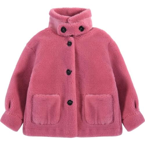 Childrens woolen coat boys and girls high collared fur one long thick winter coat