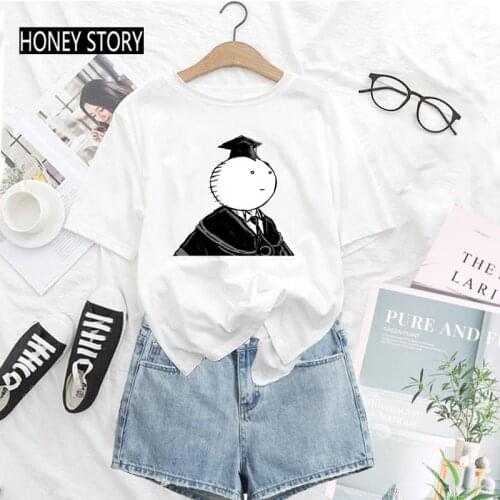 Funny Cartoon Print Short Sleeve Cosplay T-shirt Anime Assassination Classroom T Shirt Women Korosensei T Shirt Tops Tee Femme