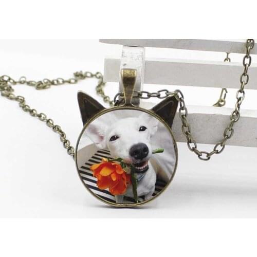 Hot cat ear pendant necklace wholesale puppy glass round charm jewelry necklace
