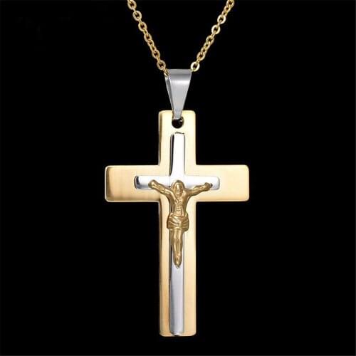 DarkMag New Cross Stainless Steel Jesus Titanium Steel Mens Pendant Necklace Accessories Wholesale