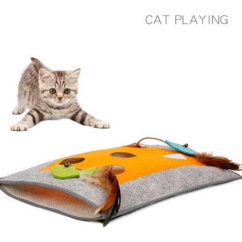 Pet Bed Cat Tunnel and Mat for Cats and Kittens, Cat Tube Toy Hideaway Play Toy Cat Sleeping Bag Warm Blanket,With Puzzle Toy