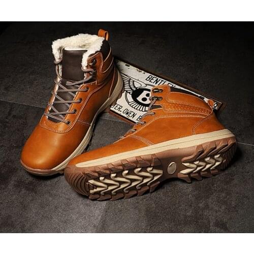 Plus Size 39-48 Hiking Shoes Men Plush Winter Keep Warm Outdoor Hiking Shoes Men Shoes Sneakers Black Combat Platform Boots