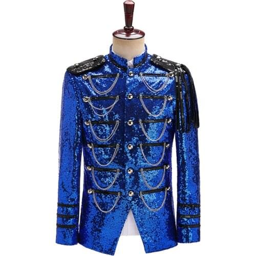 Blue Sequin Blazer Jacket Men Stage Party Mens Suit Jacket Dress Luxury Performance Mens Blazer Wedding Night Club Costume Homme