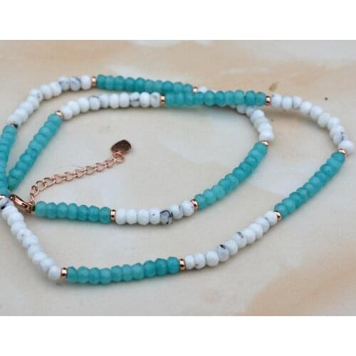 Natural 2x4mm Faceted White jade Aquamarine Rondelle Gemstone Beads Necklace 18