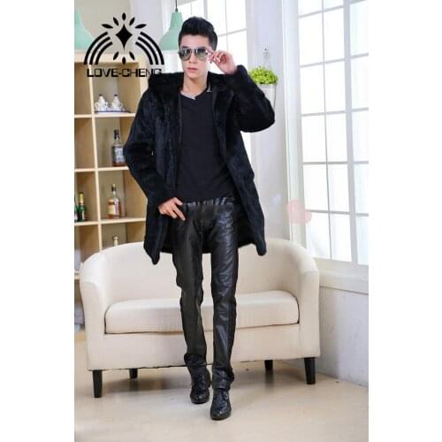 New fashion Real genuine natural rabbit fur coat men fur jacket with hood warm outwear overcoat